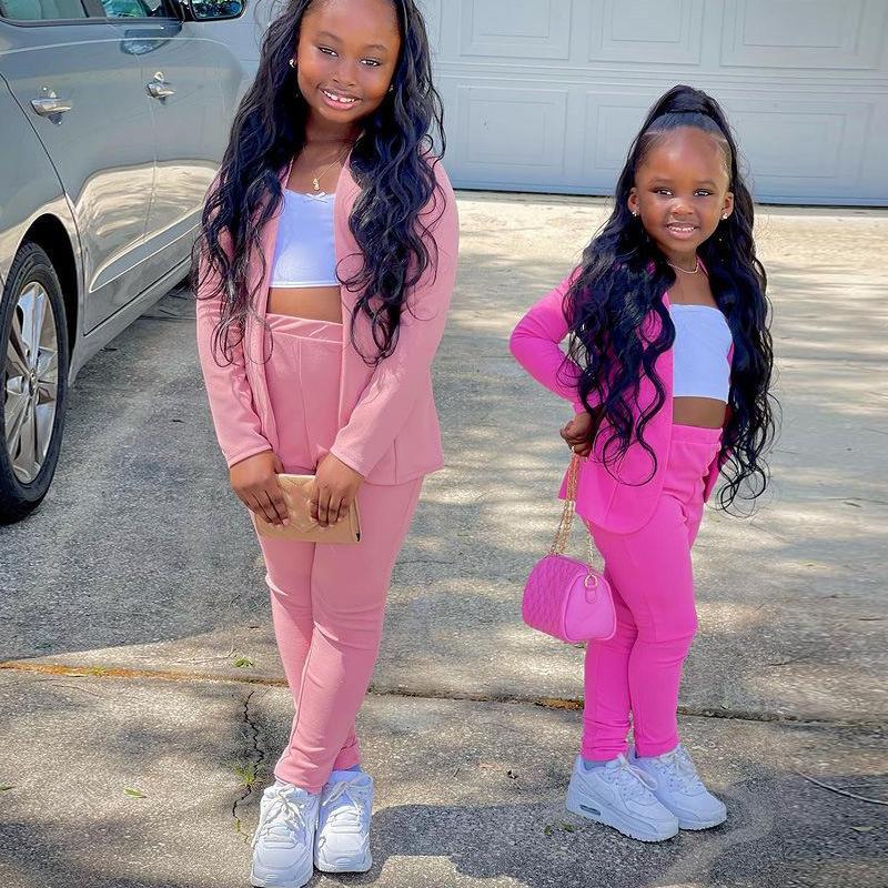 Girls Casual Long Sleeve Coat Cardigan Leggings Two-piece Set