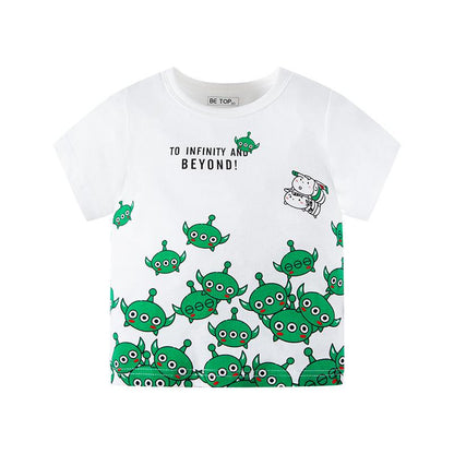 Children's short sleeved T-shirt cartoon printed alien boy baby T-Shirt Top