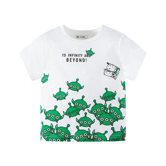 Children's short sleeved T-shirt cartoon printed alien boy baby T-Shirt Top