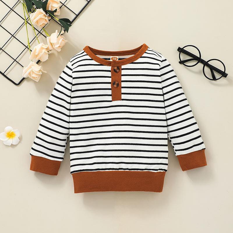 Children's Long Sleeve Open Neck Striped Pullover