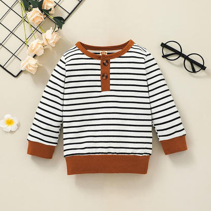 Children's Long Sleeve Open Neck Striped Pullover
