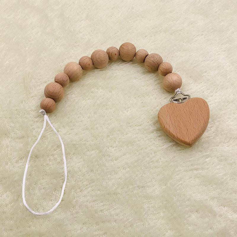 Baby Soothing Nipple Clip Beech Wood Nipple Anti-drop Chain