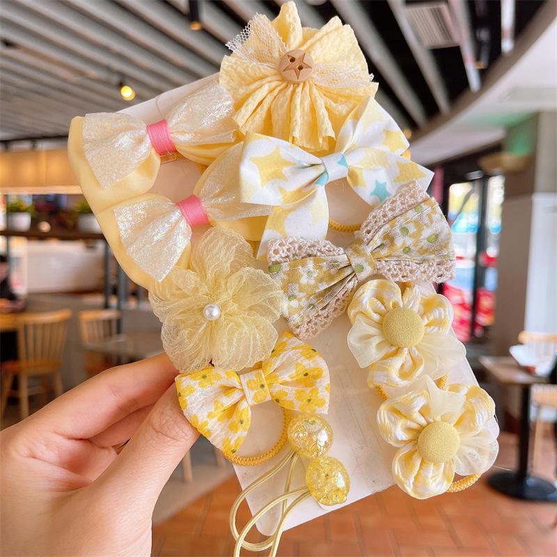 10pcs/set Kid's Rubber Band High Elastic Bow Flower Hair Tie