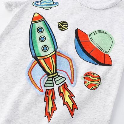 Small and medium-sized boys' cartoon cotton short sleeve round neck T-shirt