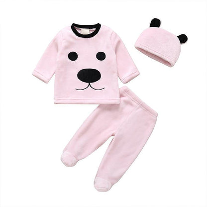 Children's Double-sided Flannel Warm Three-Piece Set for Autumn and Winter