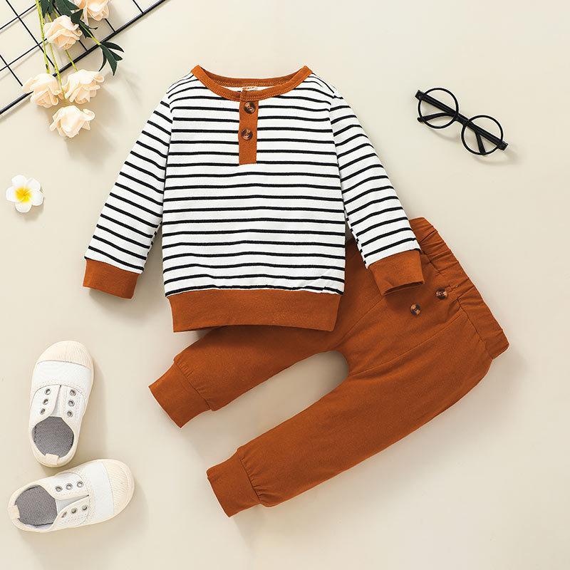 Children's Long Sleeve Open Neck Striped Pullover