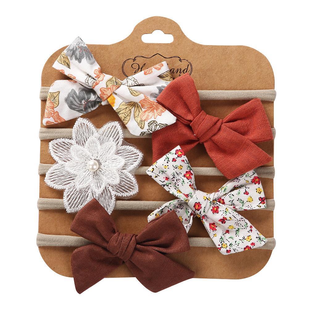 Children's Hair Tie Handmade Bow Hair Band 5pc/set