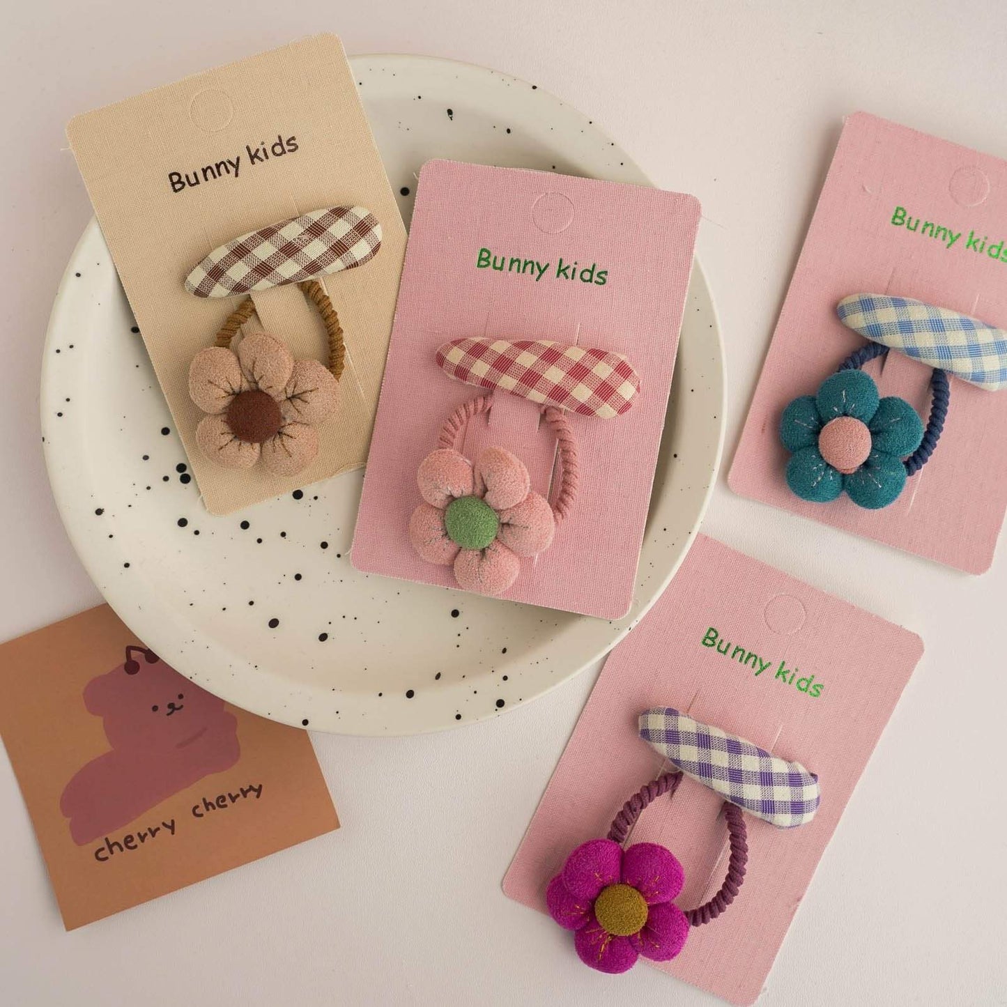 Children's Plaid Hairpin Fabric Hair Ring Set