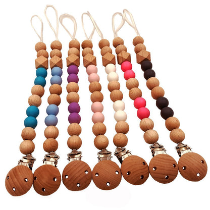 Baby Wooden Pacifier Clip Teether Anti-falling Chain