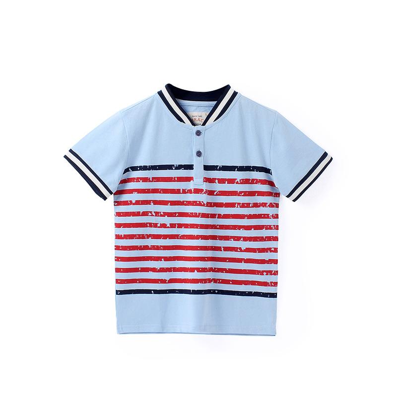 Small and medium-sized children's open chest stand collar Top Boys' Casual Short Sleeve T-Shirt
