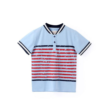 Small and medium-sized children's open chest stand collar Top Boys' Casual Short Sleeve T-Shirt