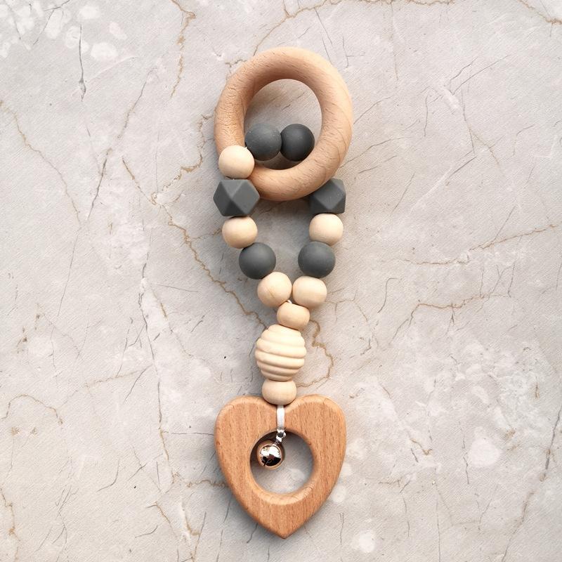 Hand-made Silicone Beech Wood Baby Teether Toy with Bell