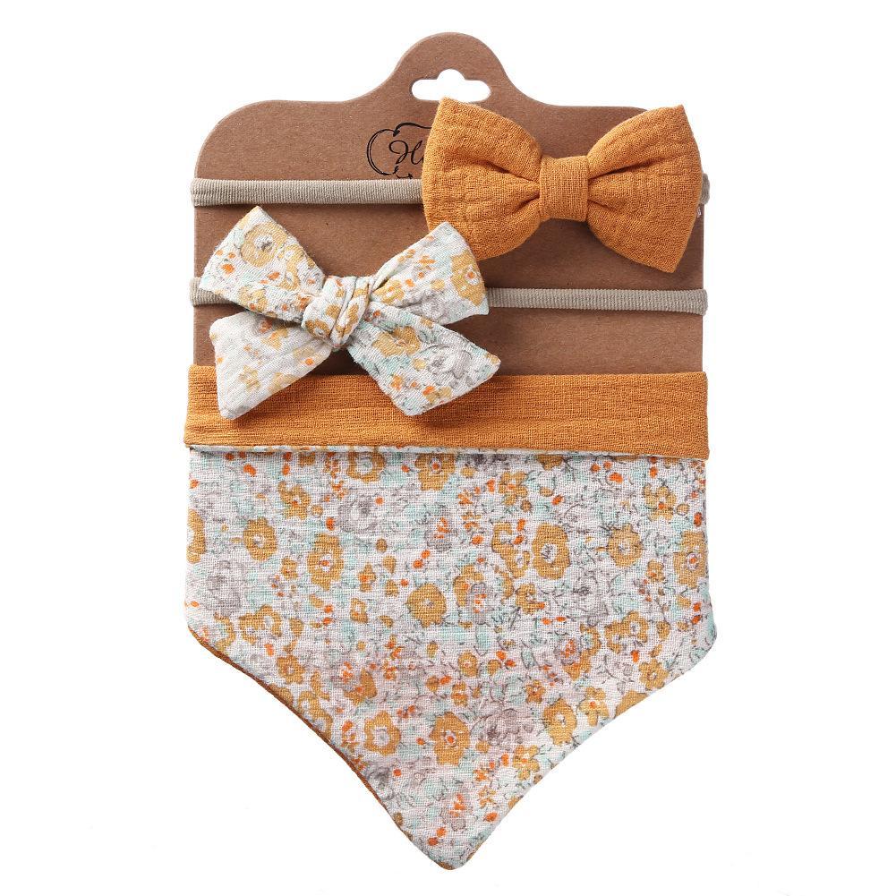 Baby's Triangle Towel Waterproof Bib Bow Headband Set
