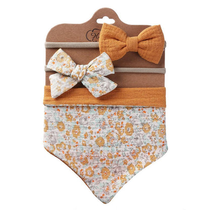 Baby's Triangle Towel Waterproof Bib Bow Headband Set