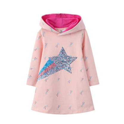 Sequin design long sleeve Hooded Dress