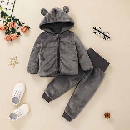 Children's Wear Hooded Zippered Shirt Pants Two-Piece Set