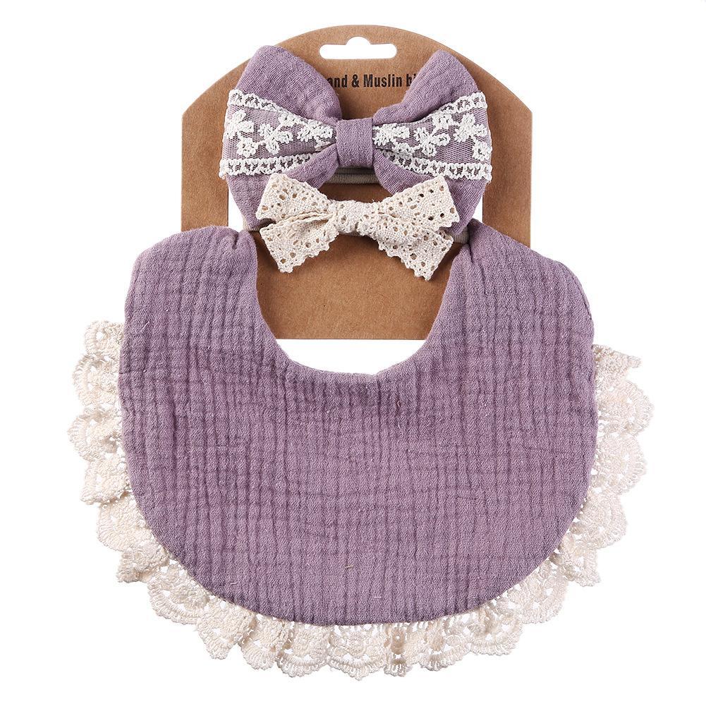 Baby Lace Saliva Towel Headband Set Waterproof Bib