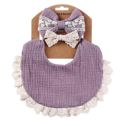 Baby Lace Saliva Towel Headband Set Waterproof Bib