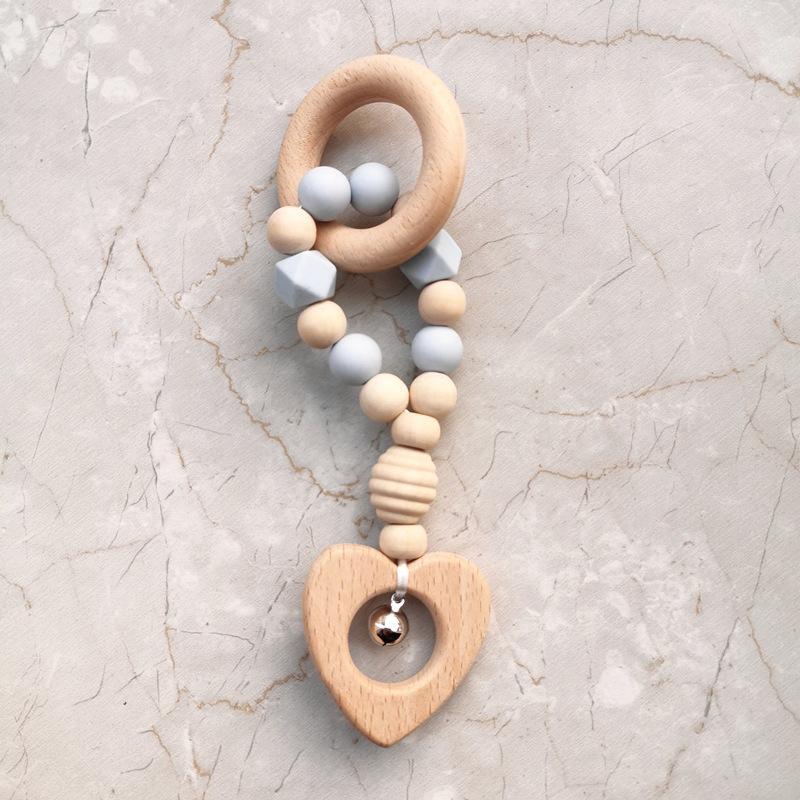 Hand-made Silicone Beech Wood Baby Teether Toy with Bell