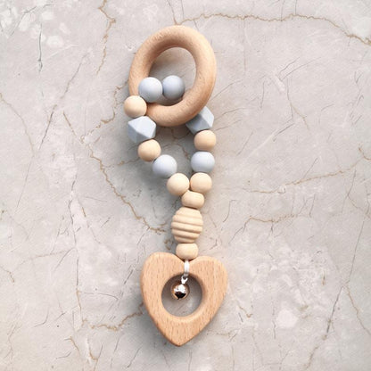 Hand-made Silicone Beech Wood Baby Teether Toy with Bell