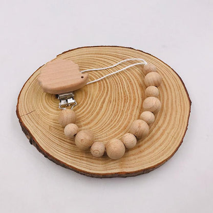 Baby Soothing Nipple Clip Beech Wood Nipple Anti-drop Chain