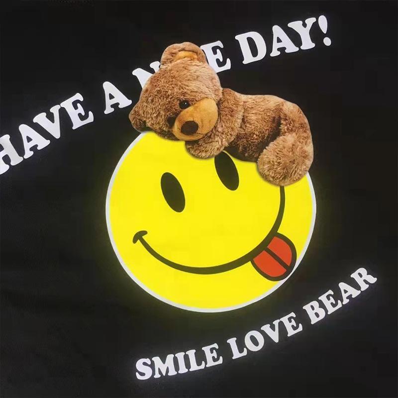 Smiling face round neck cotton T-shirt 3-8 years old children