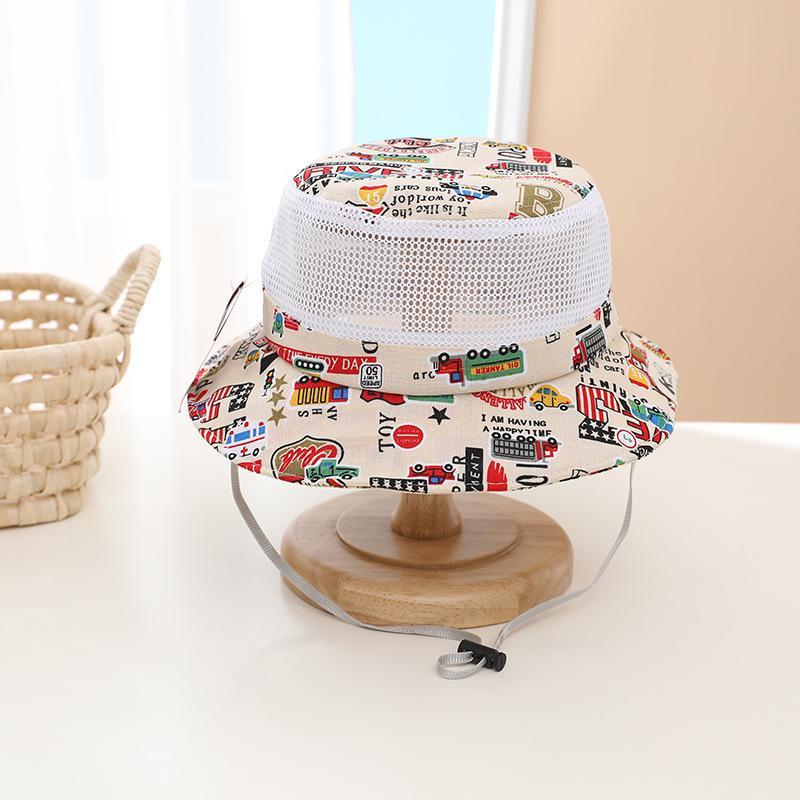 Cartoon Car Print Children's Breathable Sunshade Mesh Hat