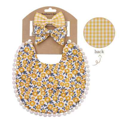 Plaid Printed Baby Triangle Towel Bib Headband Set