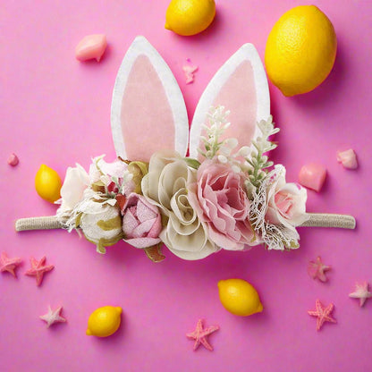 Children's Artificial Flower Hair Tie Handmade Rabbit Ear Headband
