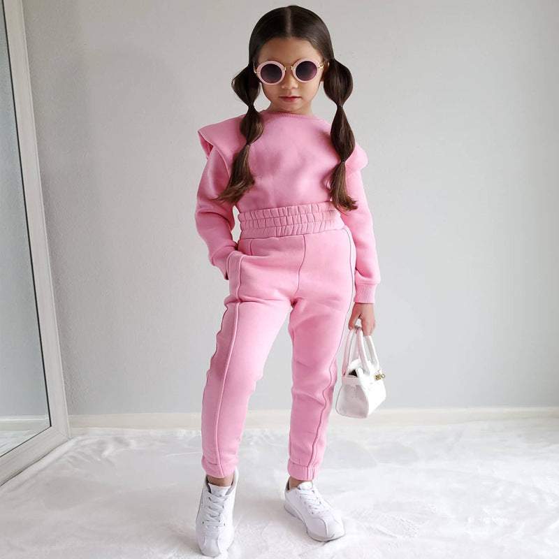 Children's Clothing Casual Long Sleeve Solid Color Sweater Set