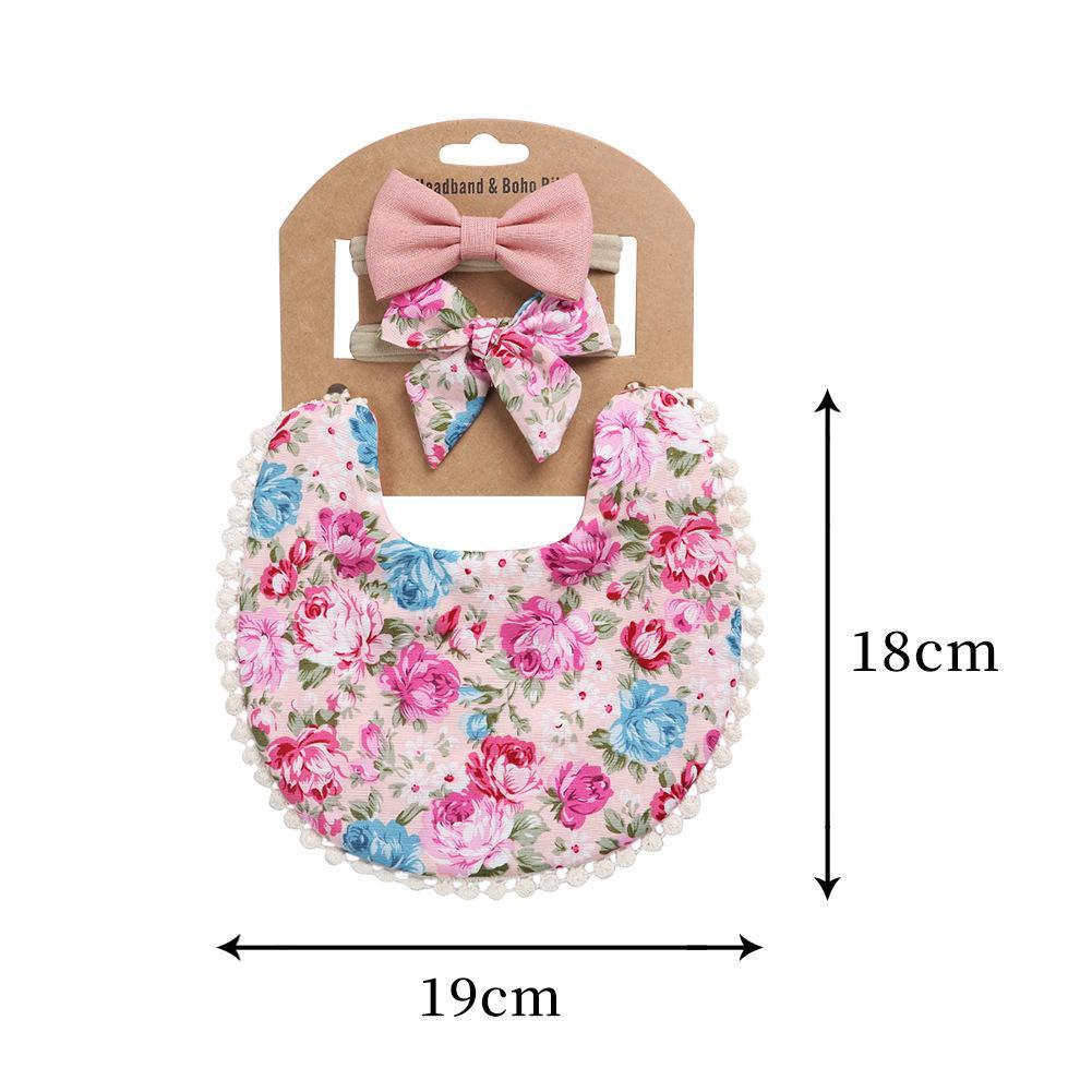 Linen Cotton Printed Baby Towel Bib Headband Set