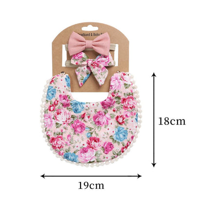 Linen Cotton Printed Baby Towel Bib Headband Set