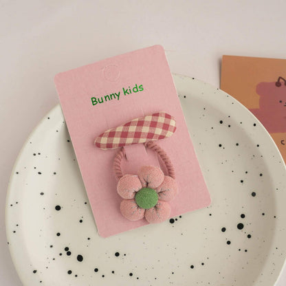 Children's Plaid Hairpin Fabric Hair Ring Set