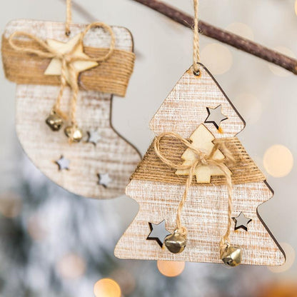 Christmas Wooden Decorative Pendant Star Elk Sock Tree