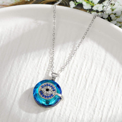 Fashion Round Crystal Blue Evil Eye Necklace
