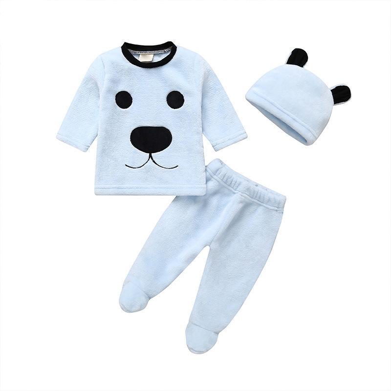 Children's Double-sided Flannel Warm Three-Piece Set for Autumn and Winter