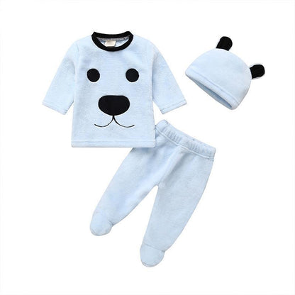 Children's Double-sided Flannel Warm Three-Piece Set for Autumn and Winter