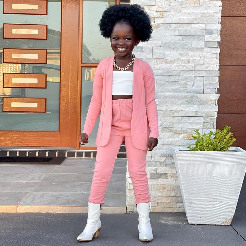 Girls Casual Long Sleeve Coat Cardigan Leggings Two-piece Set