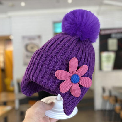 Children's Warm Thickened Knitted Flower Hat Scarf Suit