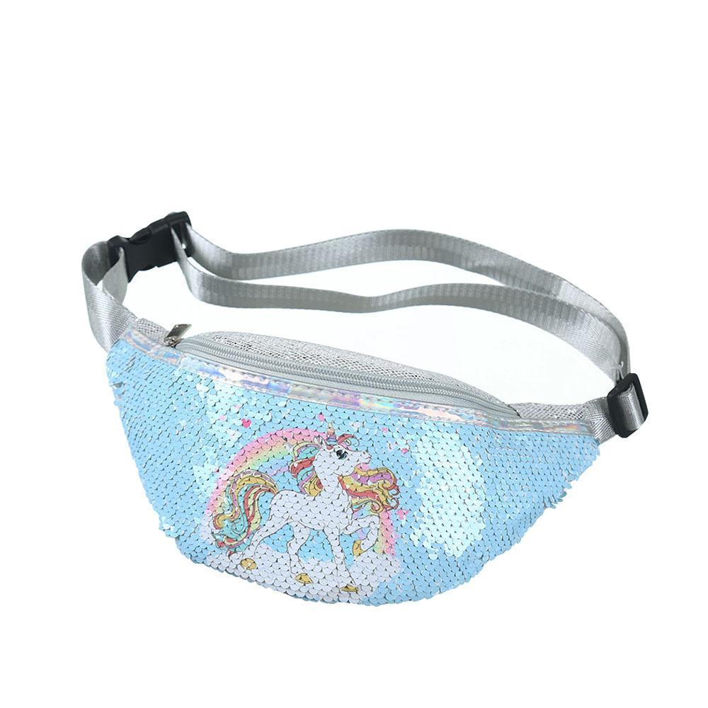 Kids Shoulder Bag Unicorn Printed Sequined Waist Bag