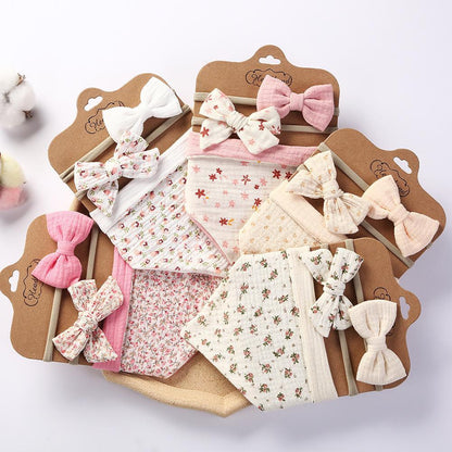 Baby's Triangle Towel Waterproof Bib Bow Headband Set