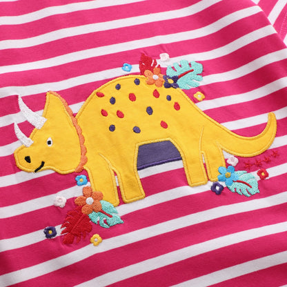 Girls' short sleeved T-shirt embroidered dinosaur