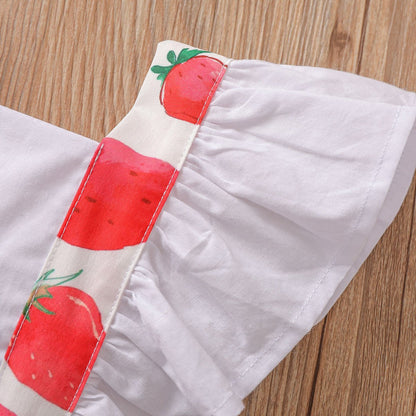 Watermelon strawberry printed baby backless lace up climbing suit two piece set