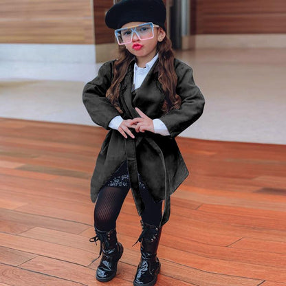 Children's Wear Long Coat with Large Lapel Lace