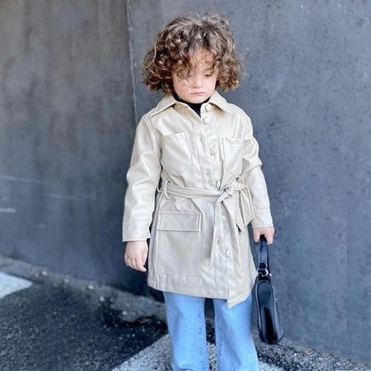Kids Faux Leather Jacket Lace-Up Leather