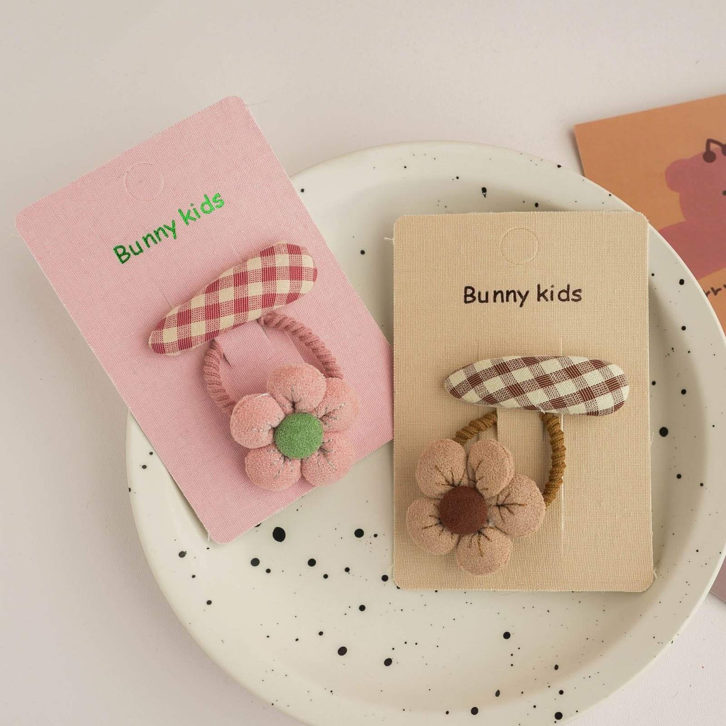 Children's Plaid Hairpin Fabric Hair Ring Set