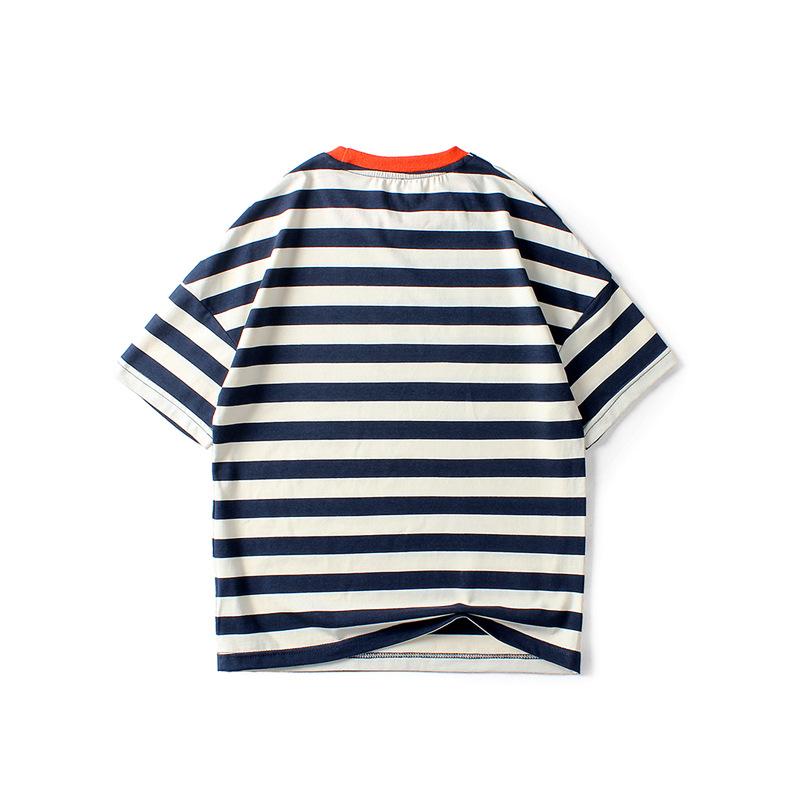 Knitted stripe label top children's short sleeve
