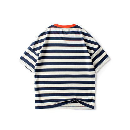 Knitted stripe label top children's short sleeve