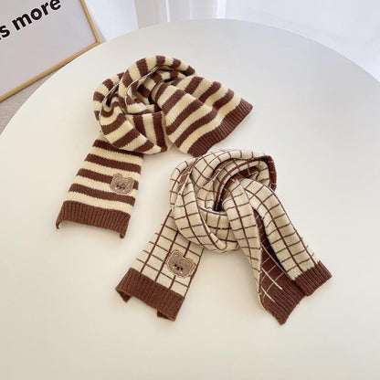 Children's Bear Knitted Scarf Warm Wool Gloves
