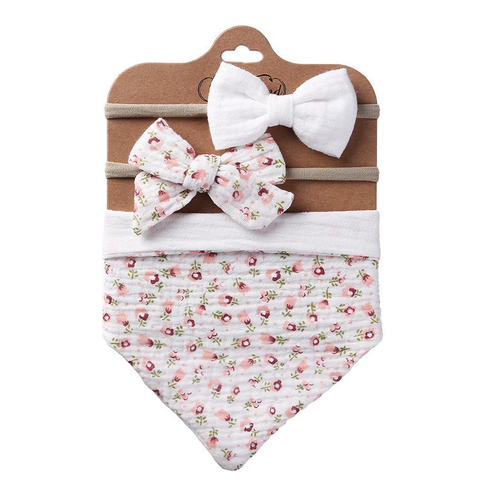 Baby's Triangle Towel Waterproof Bib Bow Headband Set